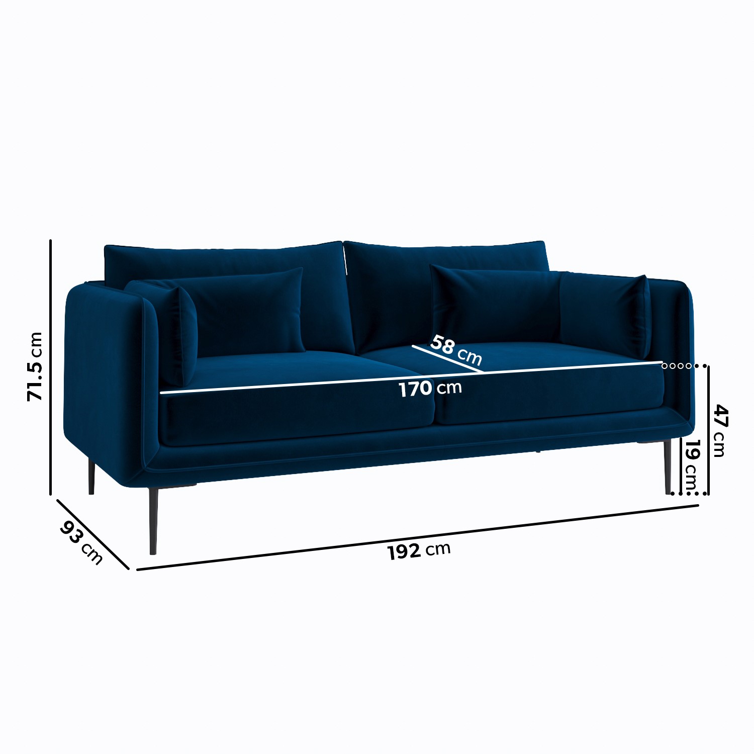 Read more about Navy velvet sofa with square arms seats 3 lenny
